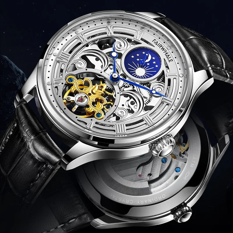 Mark Fairwhale moonphase open heart automatic watch dial detail