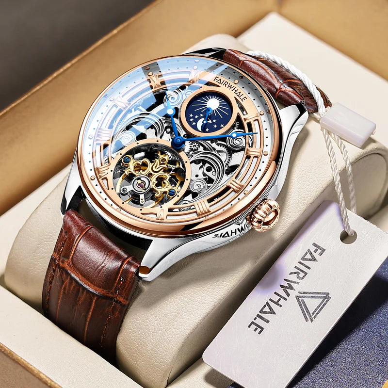 Mark Fairwhale FW-6100 moonphase automatic watch in presentation box with leather strap