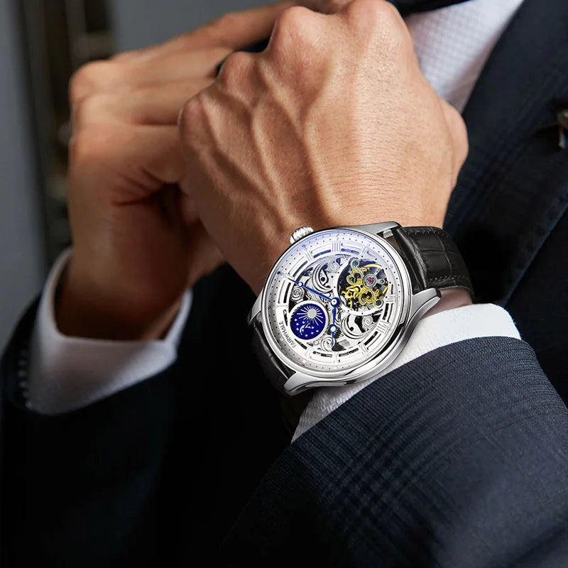 Mark Fairwhale moonphase open heart automatic watch on wrist