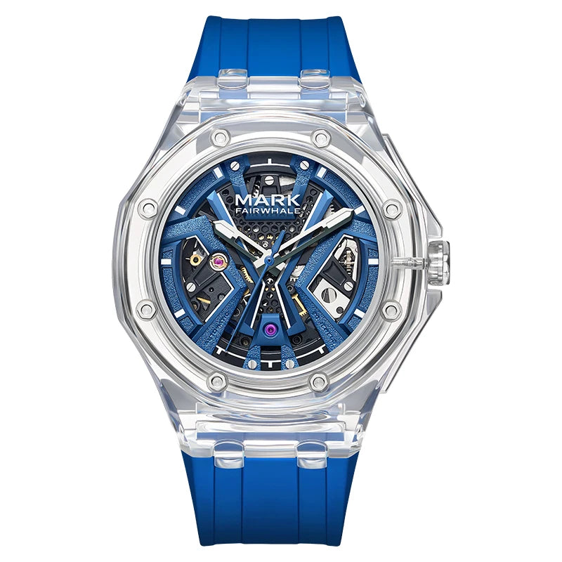 Mark Fairwhale transparent case blue strap