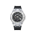 Mark Fairwhale 6550 transparent-case automatic watch, Black Rubber, white background