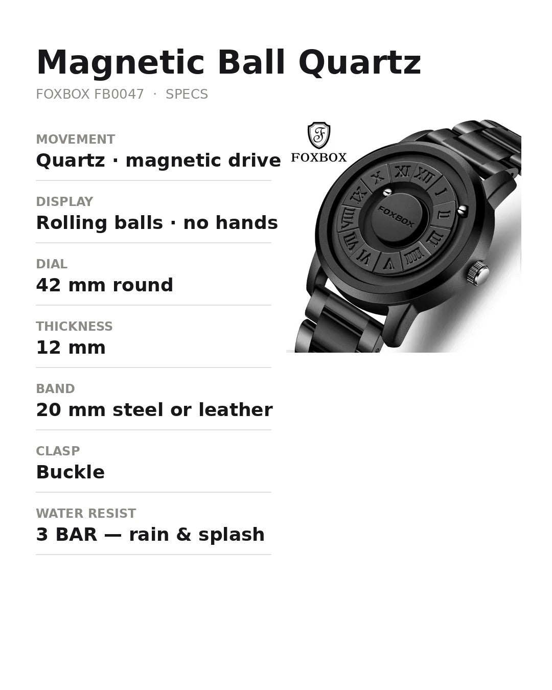 AWC Magnetic Ball Quartz spec card