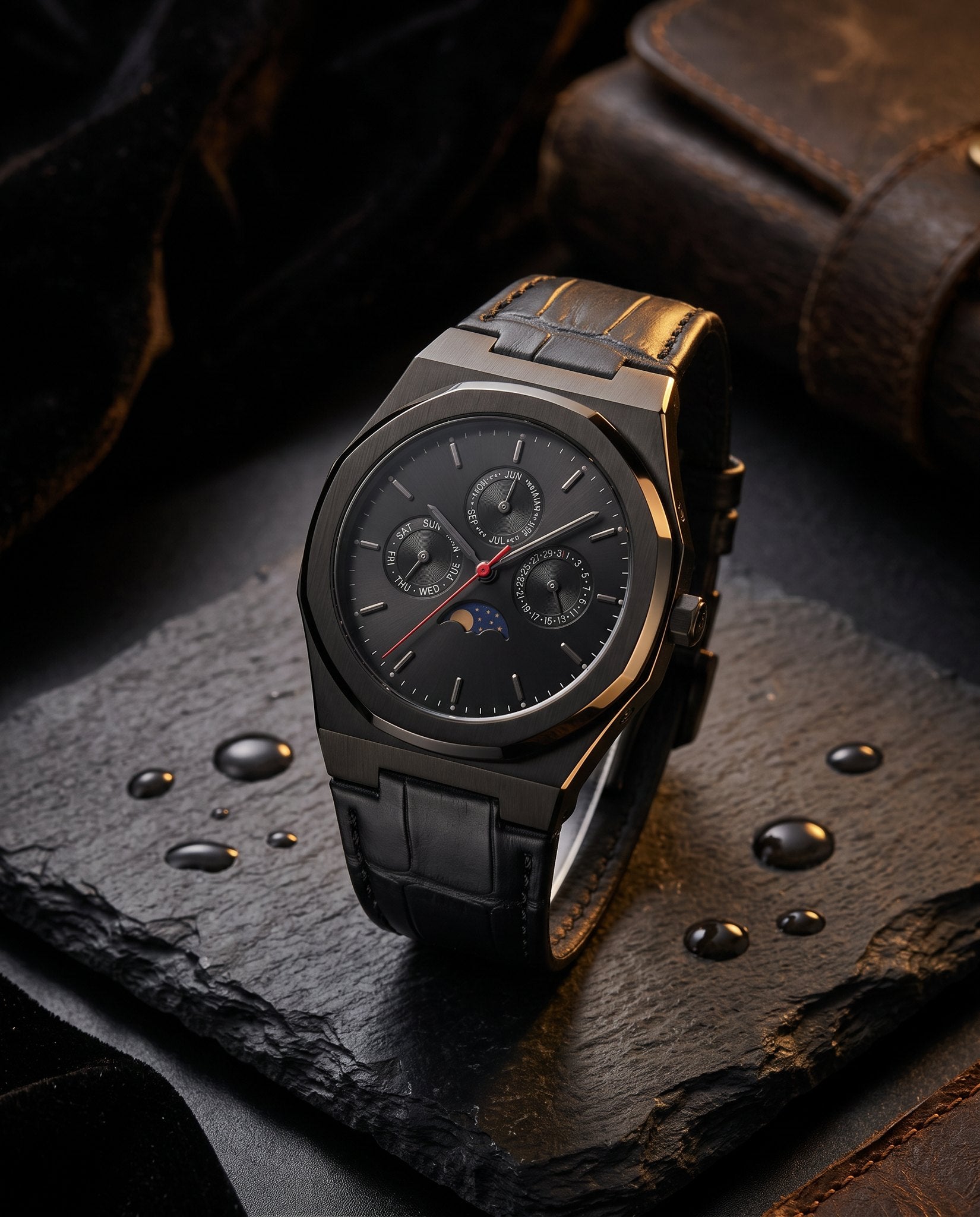 MARS Earth Edition automatic watch on slate surface lifestyle shot