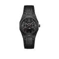 MARS Earth Edition black automatic watch on black leather strap, studio hero on white