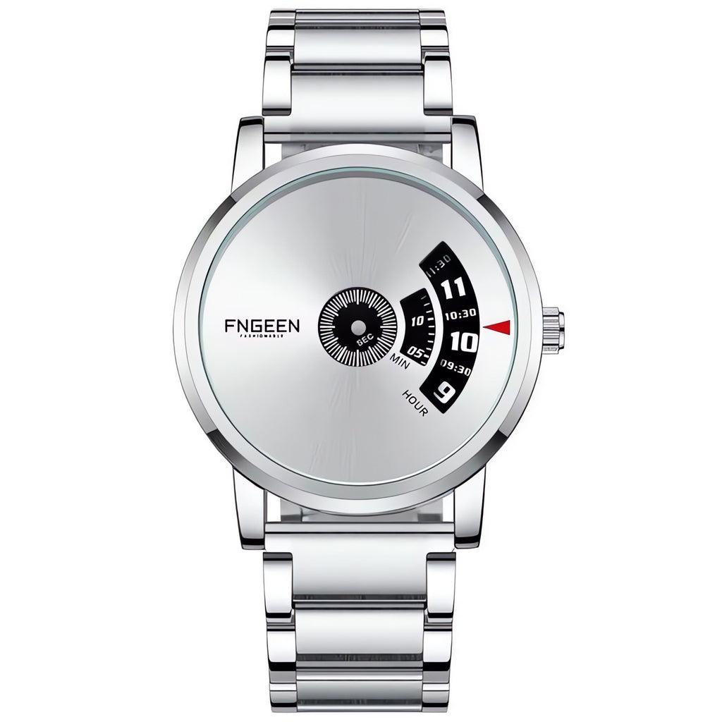 FNGEEN S230 turntable watch, silver case white dial on steel bracelet — AWC-S230-02