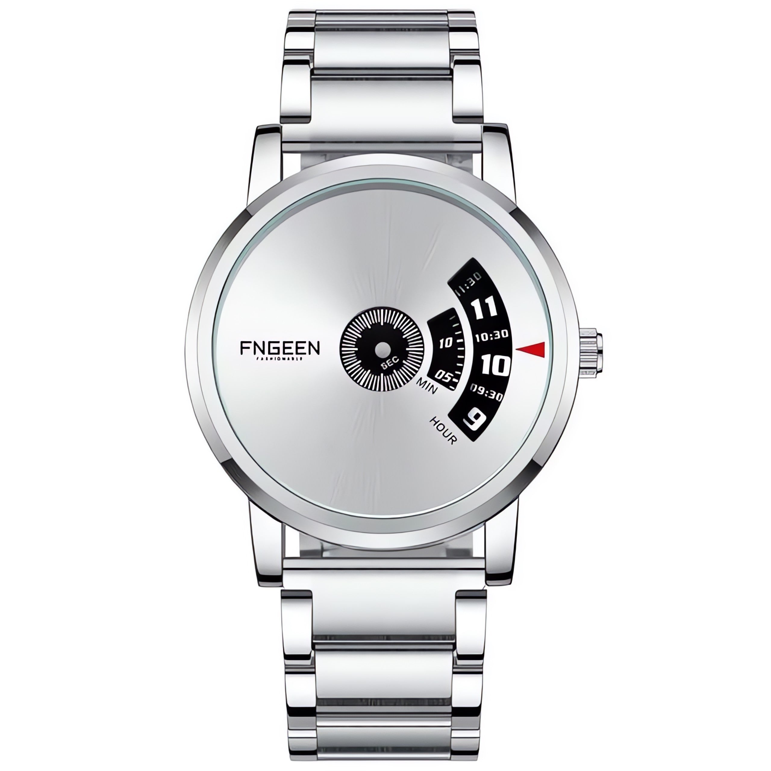FNGEEN S230 turntable watch, silver case white dial on steel bracelet — AWC-S230-02