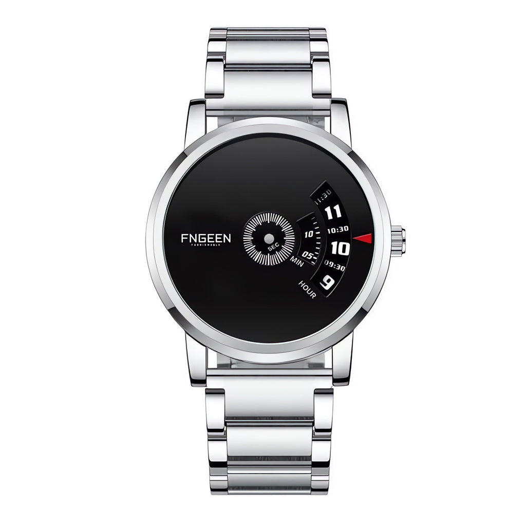 FNGEEN S230 turntable watch, silver case black dial on steel bracelet — AWC-S230-03