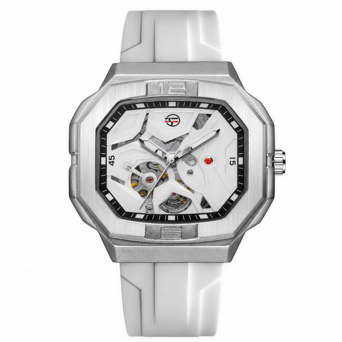 FORSINING 452A silver-white angular skeleton automatic watch