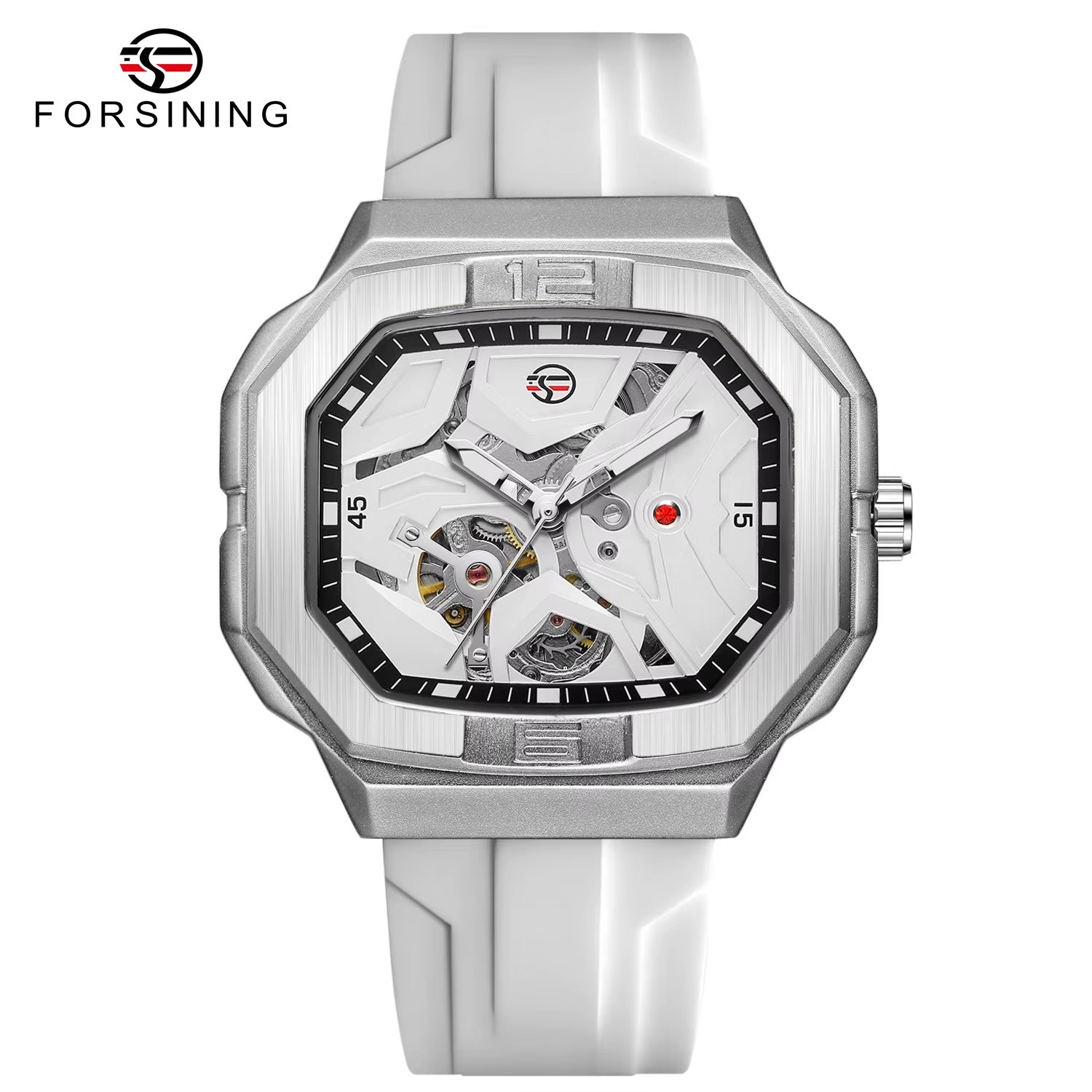 FORSINING 452A automatic skeleton watch in silver and white