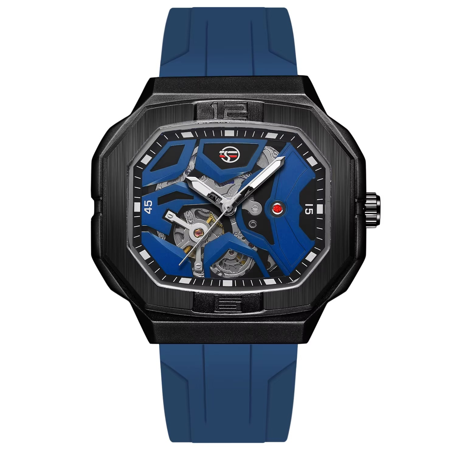 FORSINING angular skeleton automatic watch in deep blue