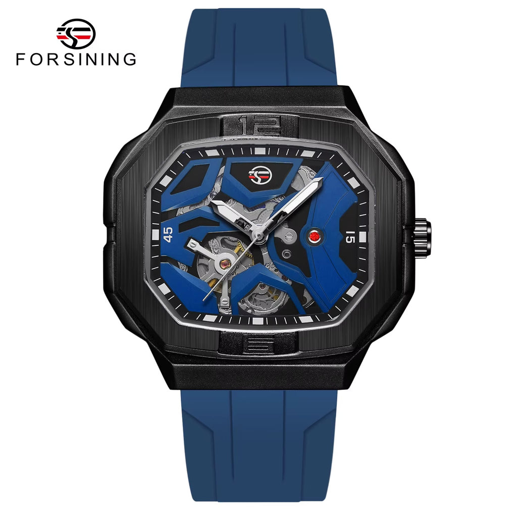 FORSINING angular skeleton automatic watch in deep blue
