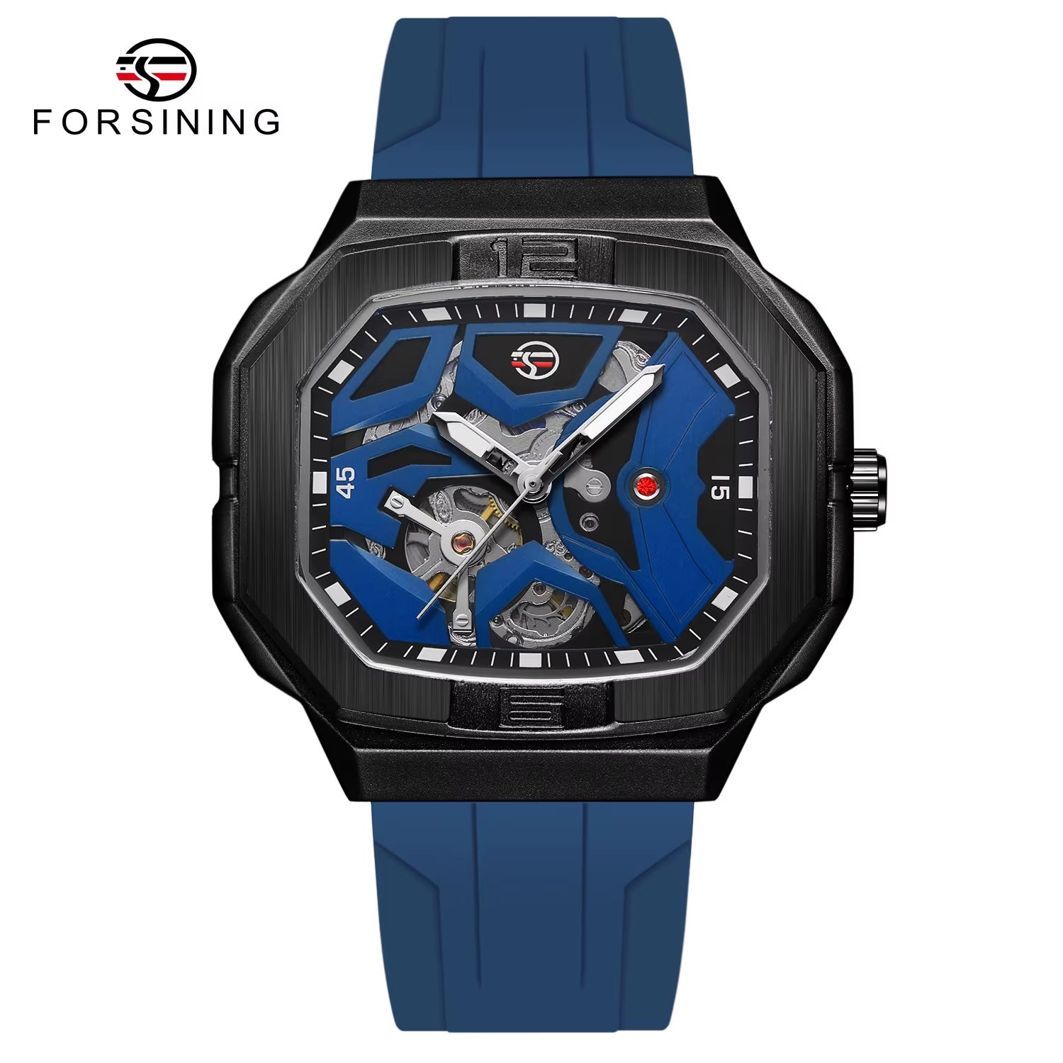 FORSINING angular skeleton automatic watch in deep blue