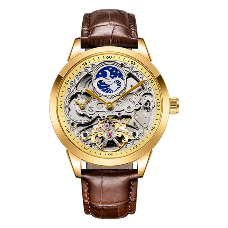 FORSINING For55 Brown moon-and-stars skeleton automatic watch