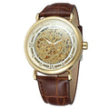 FORSINING Gold Brown Leather skeleton mechanical watch