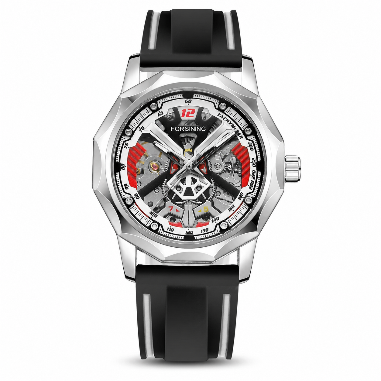 FORSINING H199M Hand-Wound Skeleton Watch on pure white background