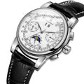 FORSINING moon phase multi-calendar automatic watch, white dial, black leather strap