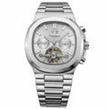 FORSINING silver open-heart automatic watch, day and month subdials, steel bracelet