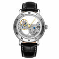 FORSINING Roman-bezel skeleton automatic watch, 41mm, black leather strap