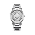 FOXBOX FB0047 Magnetic Ball Quartz Watch, silver steel on pure white