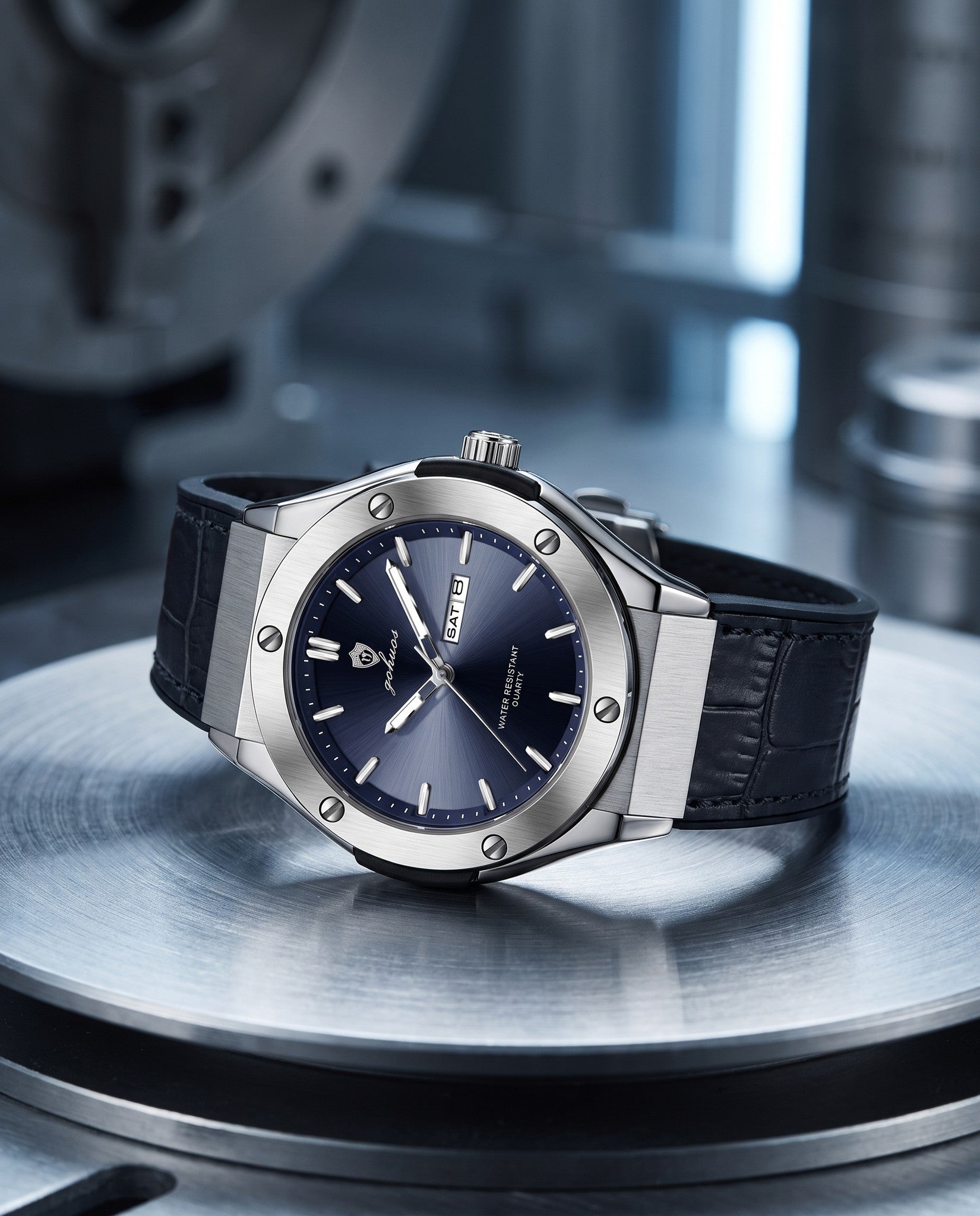 AWC Fusion Leather Quartz on brushed metal
