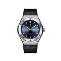 GOHUOS Sunray Day-Date Quartz Watch, silver case and blue dial on pure white