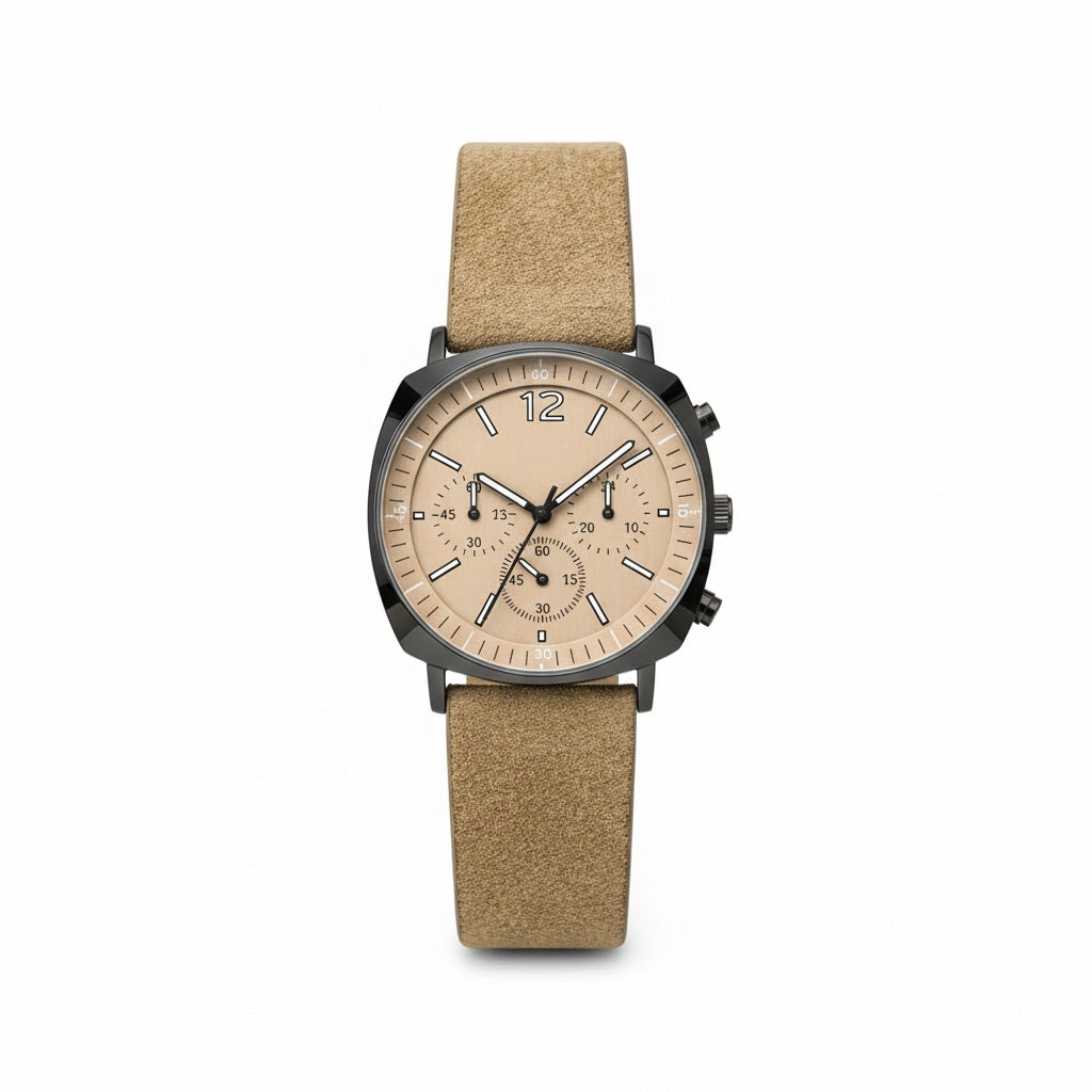 CILOA Large Dial Luxury Quartz Watch, front view on white