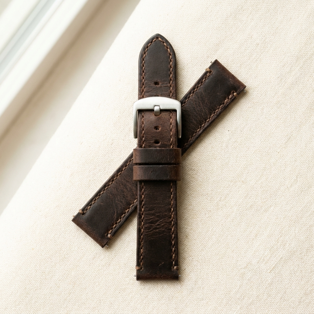 Crazy Horse leather watch strap in dark brown