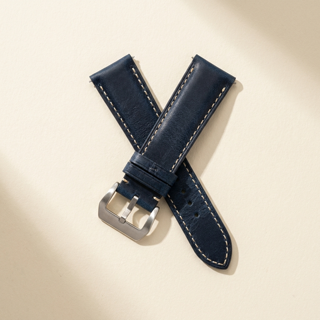 Crazy Horse leather watch strap in navy blue
