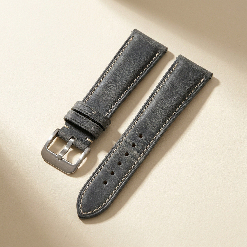 Crazy Horse leather watch strap in slate gray
