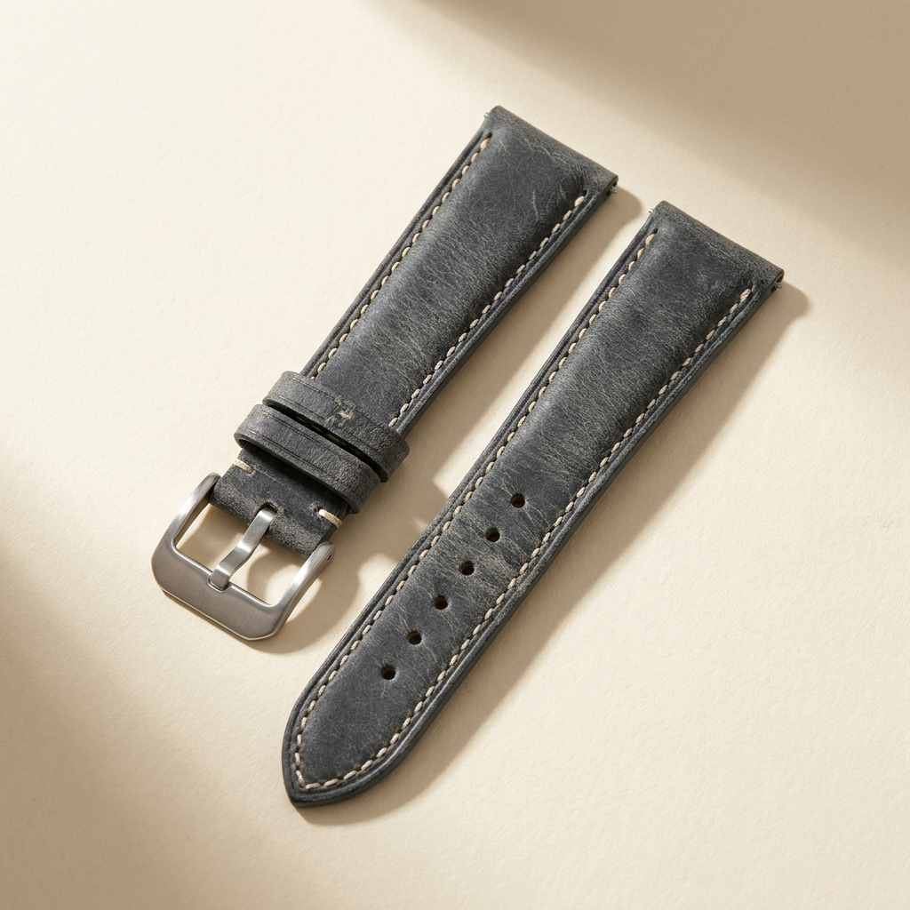 Crazy Horse leather watch strap in slate gray