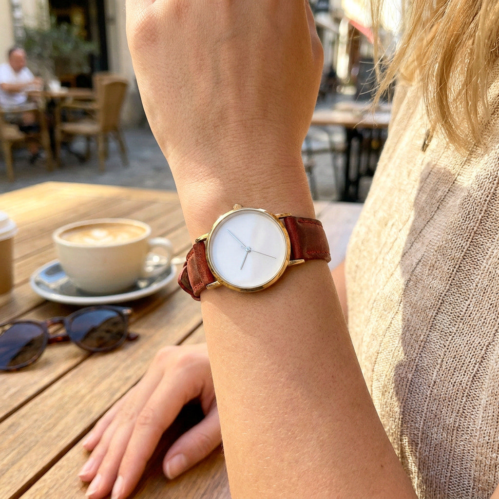 16mm red leather strap on a women's watch