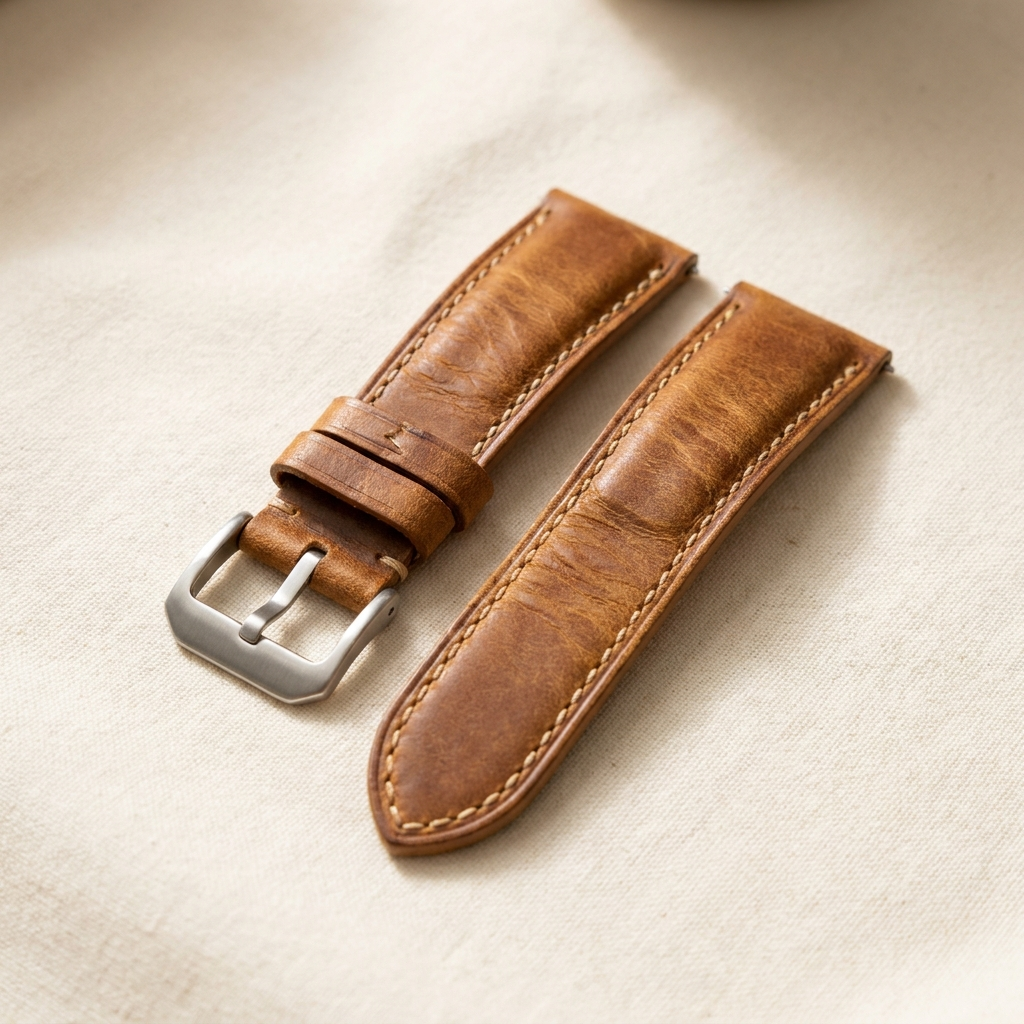 Crazy Horse leather watch strap in honey tan yellow brown