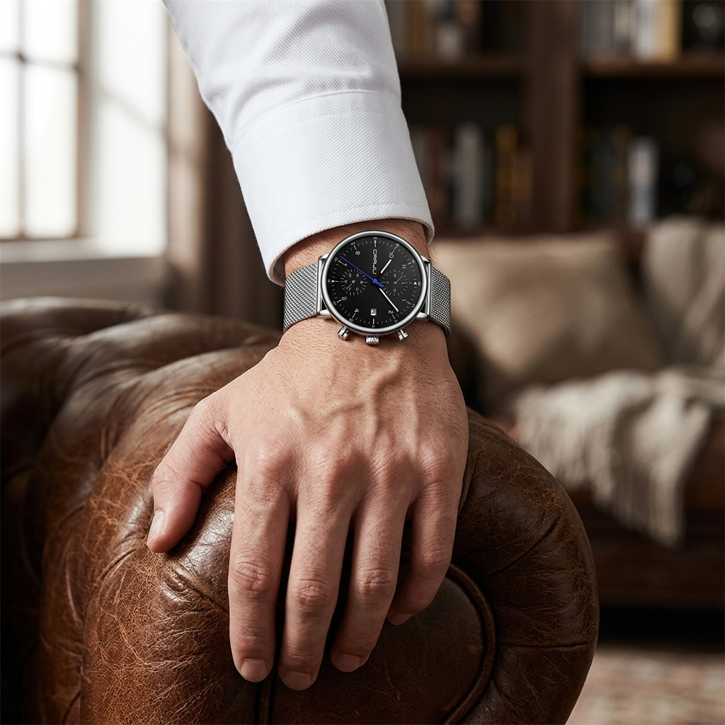 CRRJU black dial on wrist