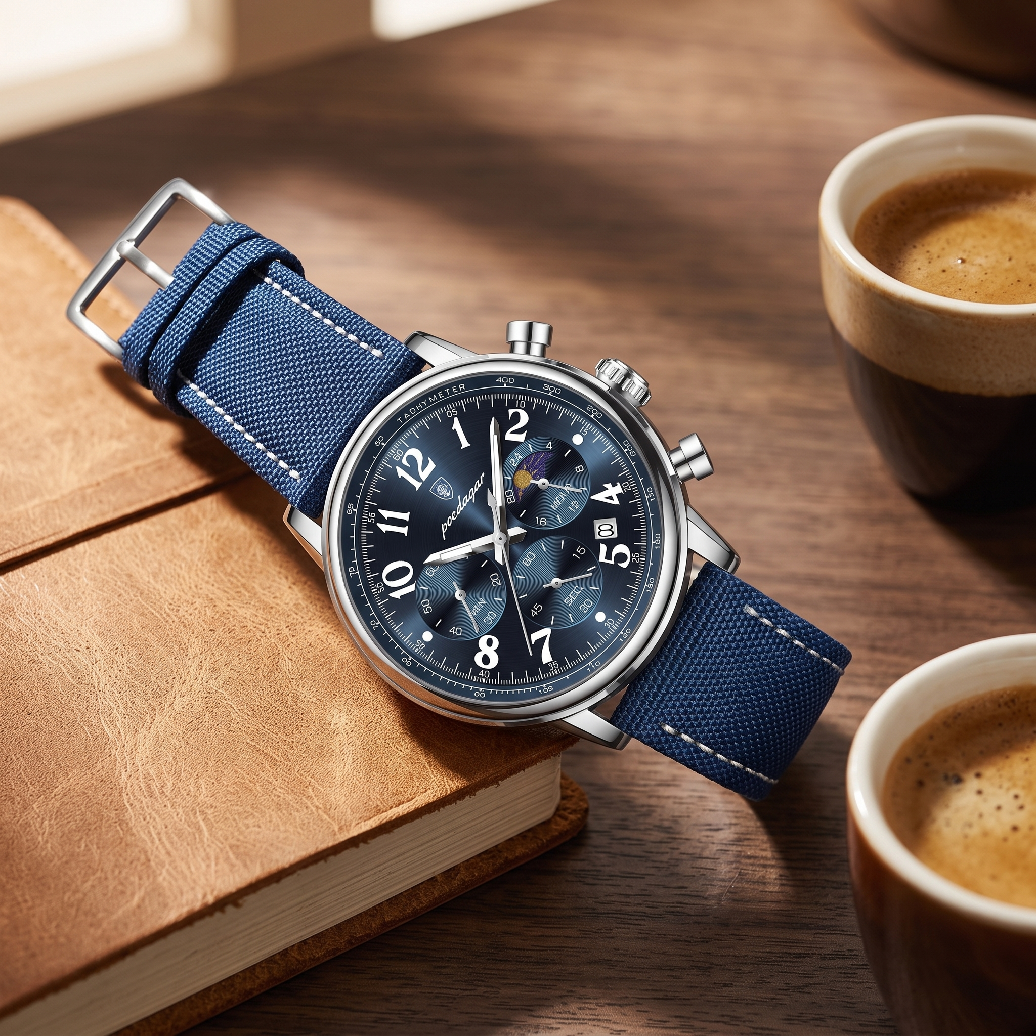 POEDAGAR 808 blue dial lifestyle desk