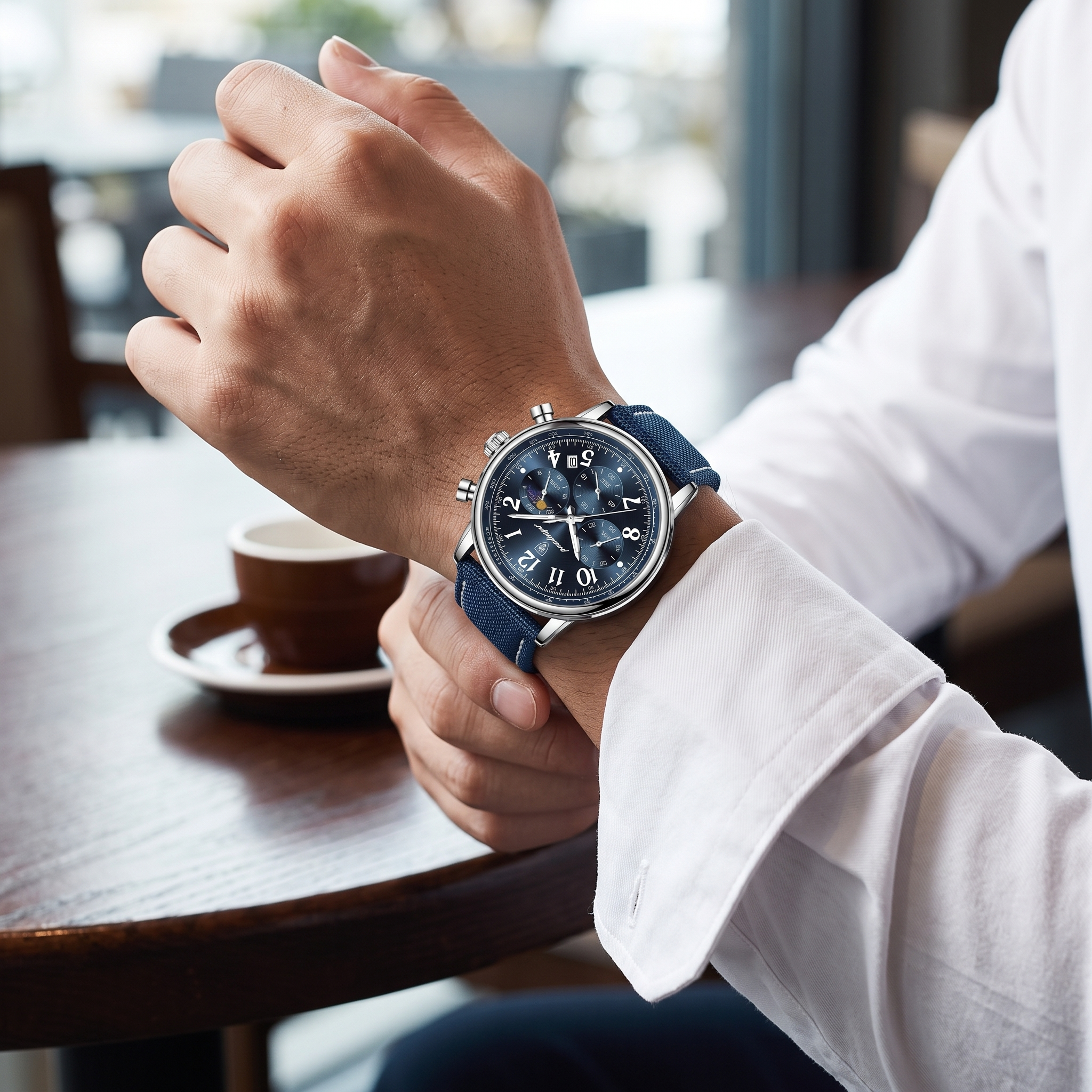 POEDAGAR 808 blue dial on wrist