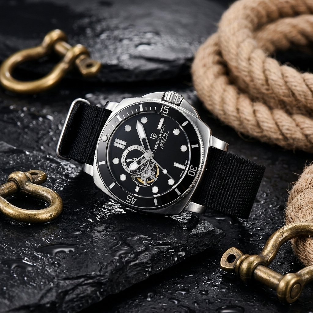 PD1736 on wet slate with nautical rope
