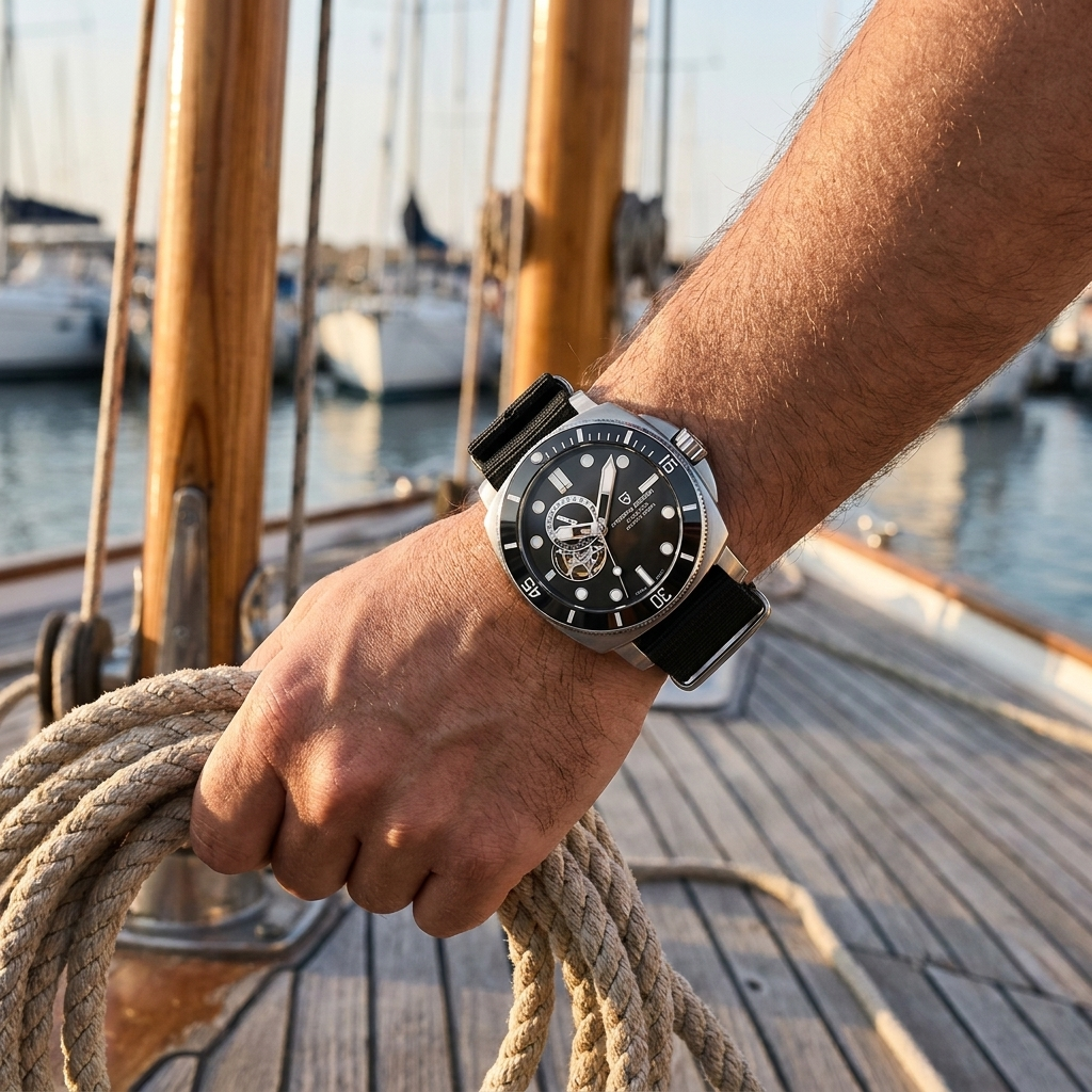 PD1736 worn at a marina
