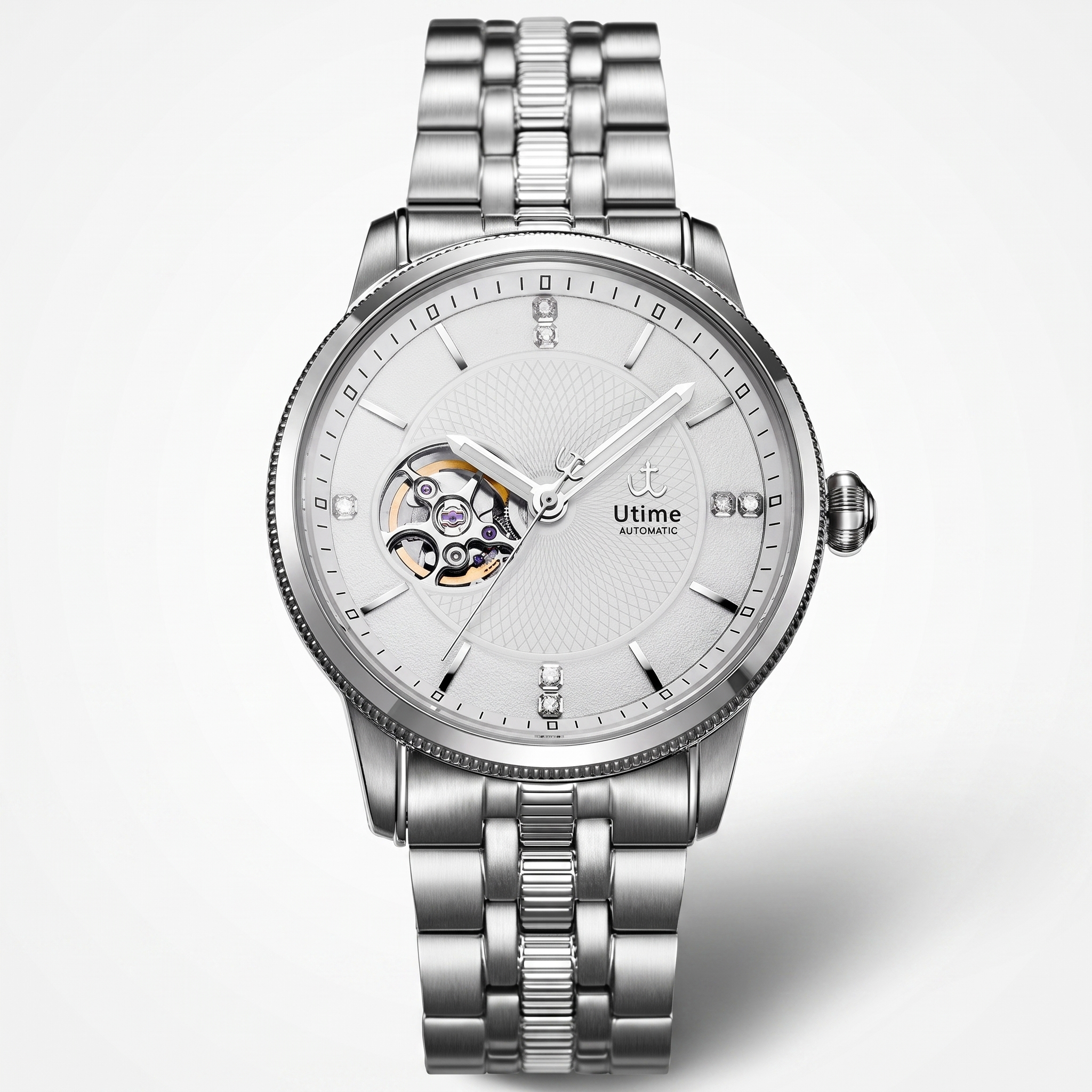 Utime U0035G open-heart automatic — studio hero on white