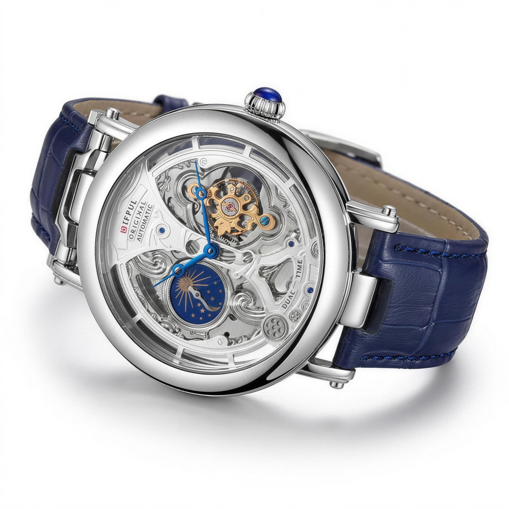DIFFUL skeleton watch studio shot on white