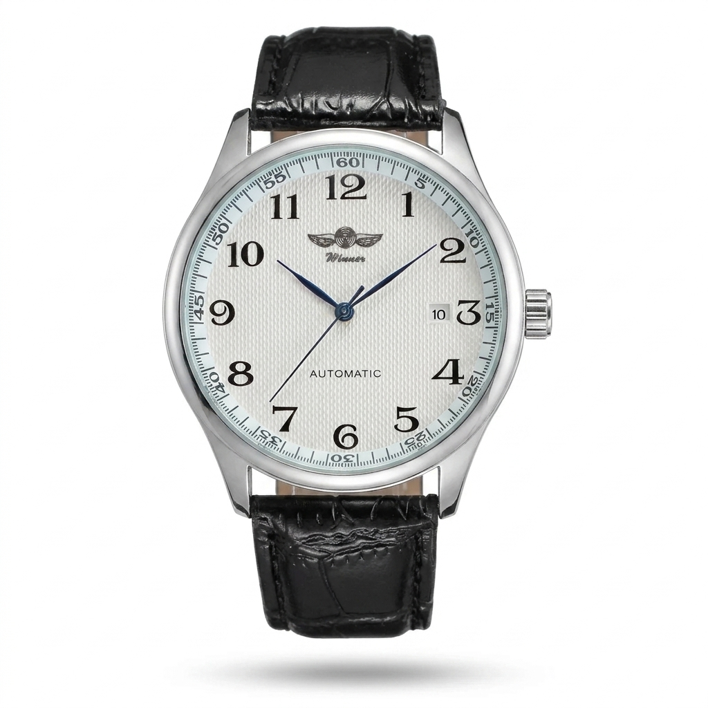 WINNER WRG8024 classic automatic white dial black leather
