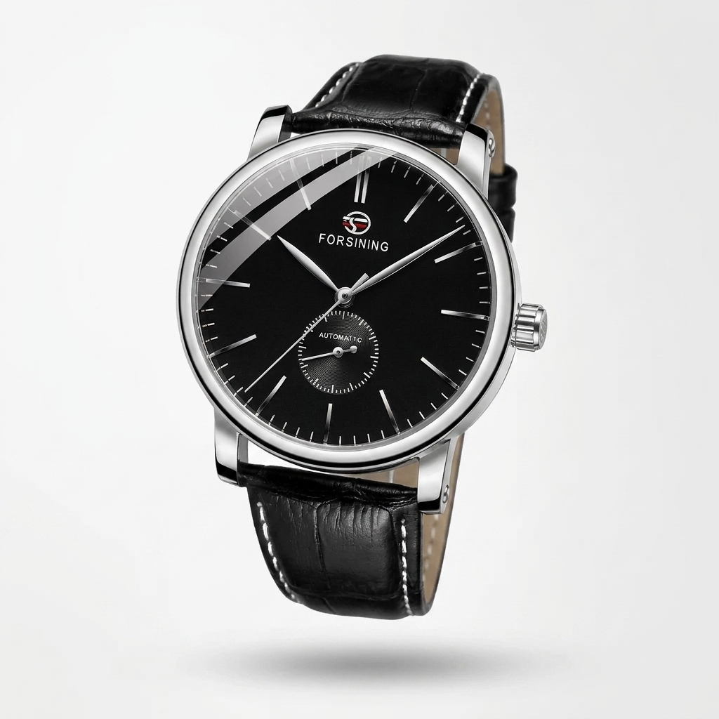 FORSINING FSG8214 minimalist automatic black dial black leather