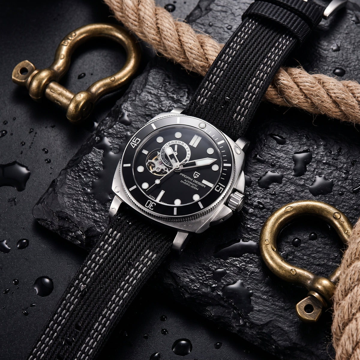 on wet slate with nautical rope