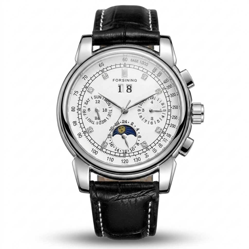 FORSINING FSG6918 moon phase multi-calendar automatic white dial