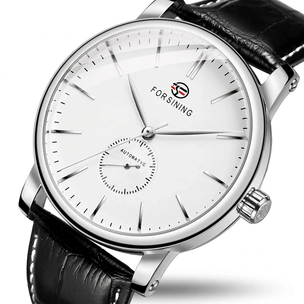 FORSINING FSG8214 minimalist automatic white dial black leather