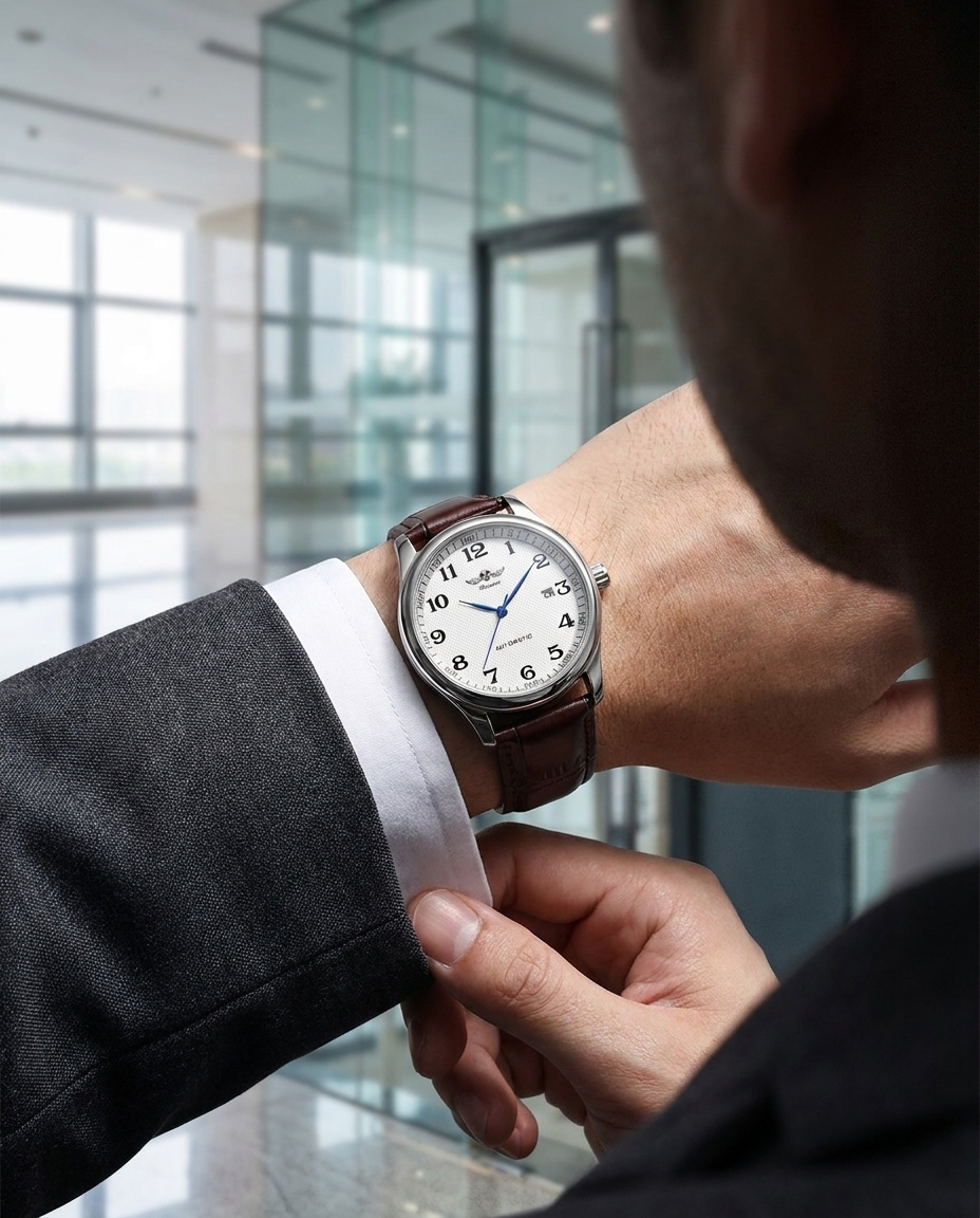 WINNER WRG8023 Classic Automatic — White Dial / Brown Leather