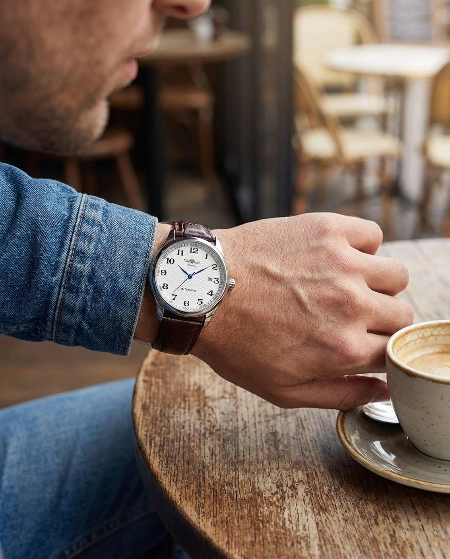 WINNER WRG8023 Classic Automatic — White Dial / Brown Leather
