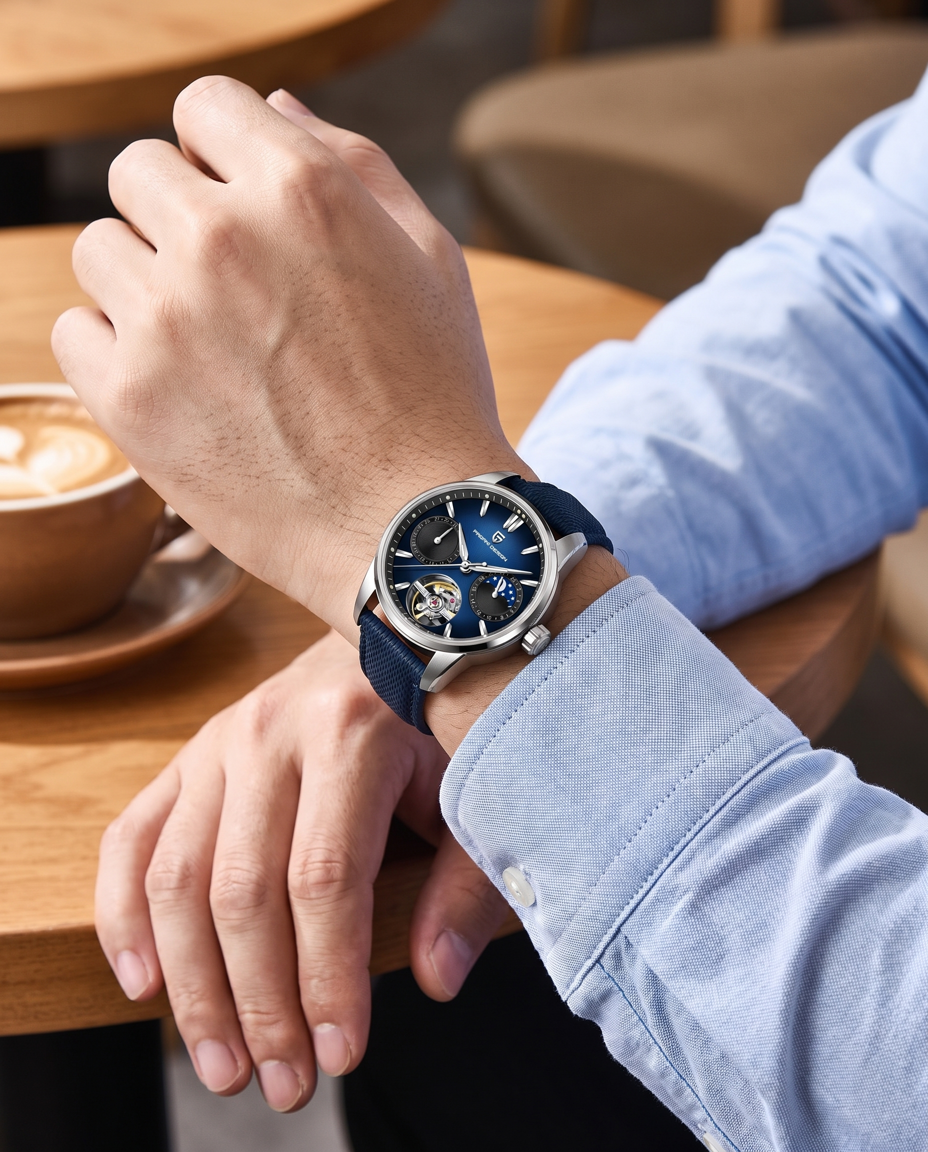 Pagani PD-YS021 worn on the left wrist at a cafe