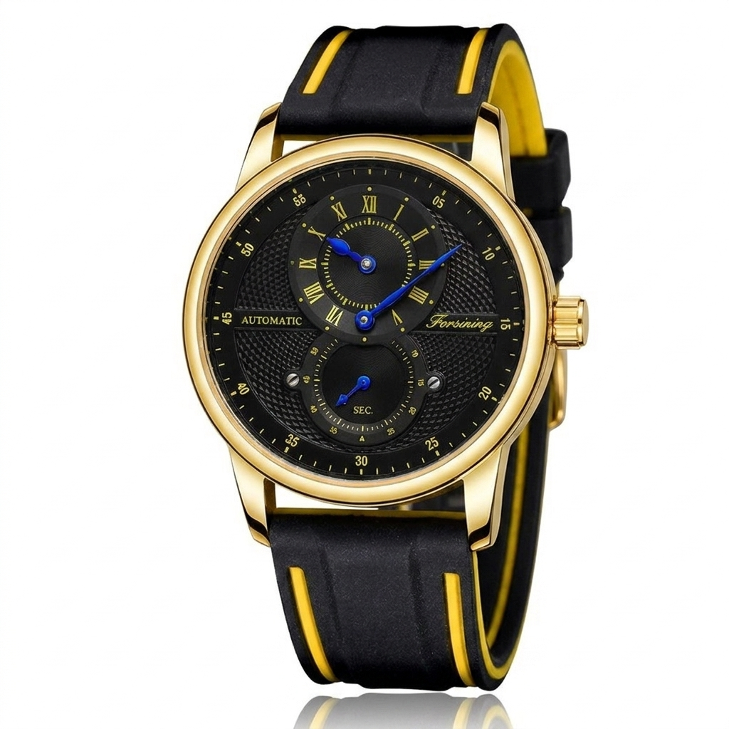 FORSINING 43mm automatic sport watch in Gold / Black on white