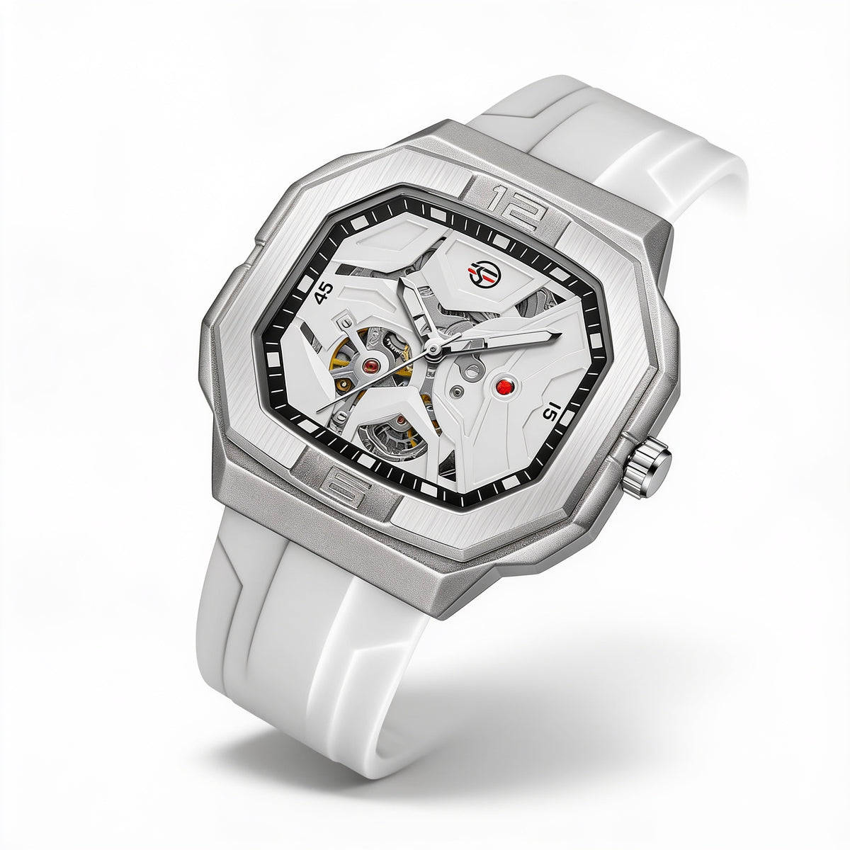 FORSINING 452A silver-white skeleton automatic watch studio hero on white background