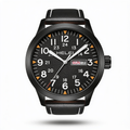 HELEI 42mm Black field-style quartz day-date watch studio hero on white